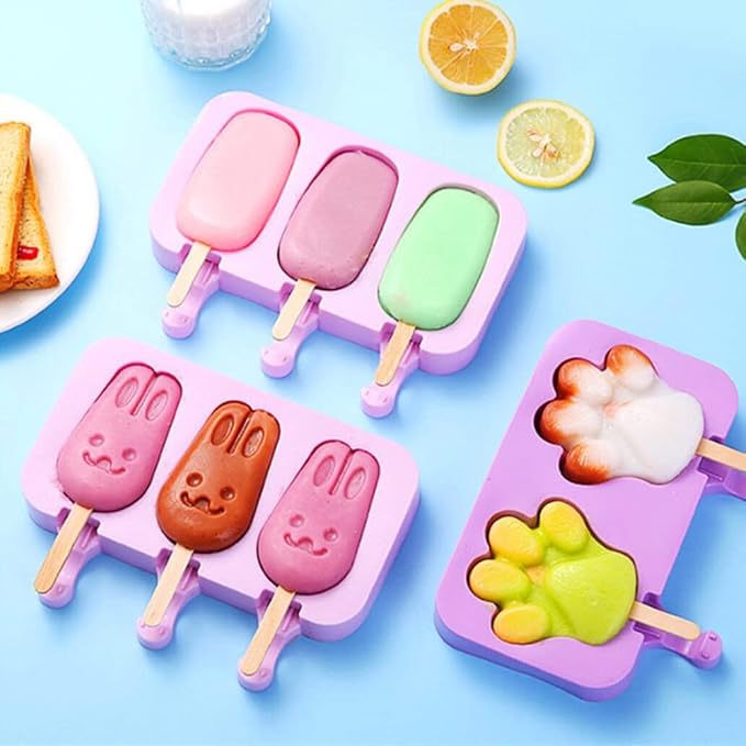 Cute Rabbit Popsicle Molds Silicone Rabbits Ice Pop Molds Homemade Popsicle Silicone Mold with 100pcs Popsicle Sticks Reusable Easy Release Summer Ice Pop Maker (Rabbit)