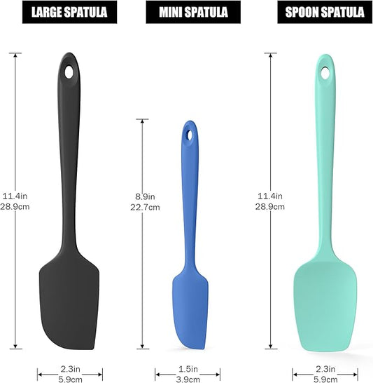 3-Piece Silicone Spatula Scrapers: Doosu 600°F Heat Resistant Food Grade Kitchen BPA Free Rubber Baking Cooking Tool Nonstick Utensil Set for Mixing, Scraping, Folding, Stirring, Serving (Multi-3)