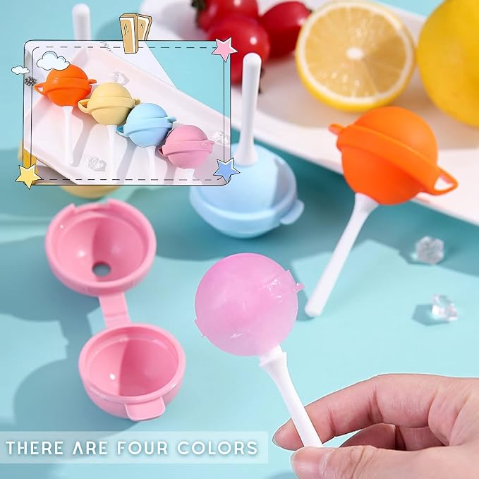 Silicone Lollipop Ice Cream Maker Molds, Funny Lollipop Ice Pop Mold, Homemade Popsicle Molds, Reusable Sphere Ice Pop Maker Set (Pink/Yellow/Orange/Blue)