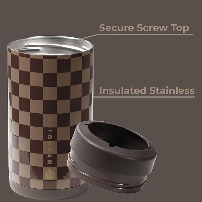 HydroJug Tall Can Cooler 16 oz, Stainless Steel Can Holder, Autumn Checkers