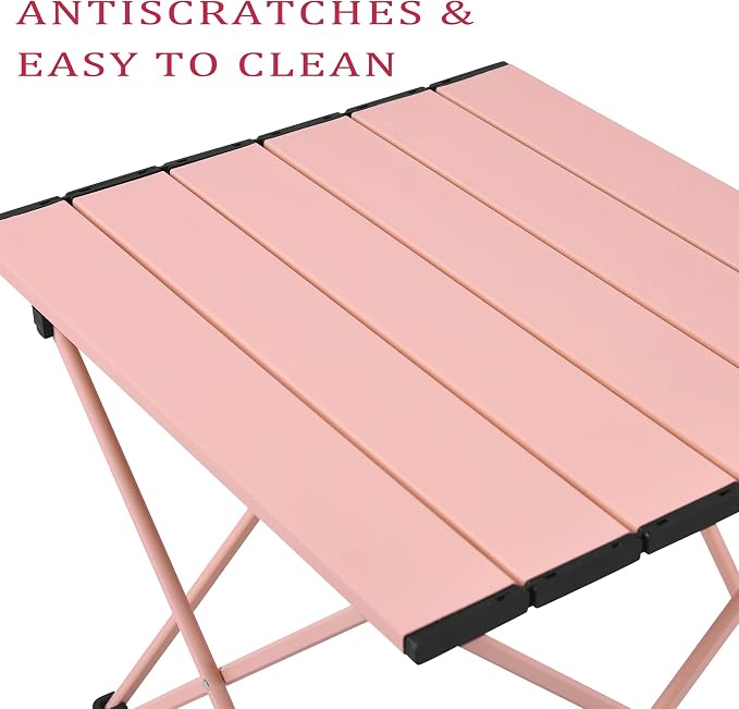 Grope Portable Beach Table for Sand, Folding Camping Table (Pink-L) | Aluminum Table With Carry Bag for Camping，Portable & Easy to Carry，Prefect for Outdoor, Picnic, BBQ, Cooking, Beach