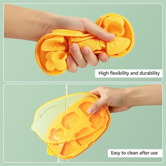 Silicone Popsicle Mold, Cute Popsicle Silicone Molds with 6 Sticks, Reusable Small Mini Ice Popsicle Molds Set, Easy to Clean and Dishwasher Safe (A-Yellow)