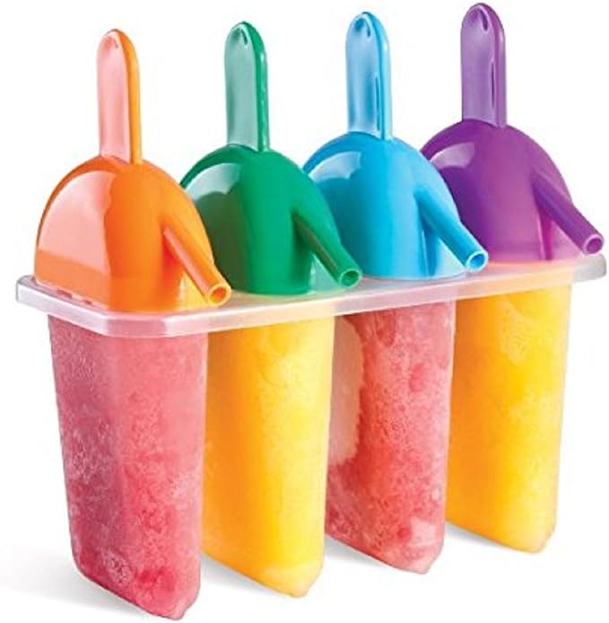 8 pack - Frozen Ice Popsicle Mold Set with Slurping Straw Drip Guard - For Frozen Homemade Treats - Frozen Yogurt, Ice Cream, Novelties Assort. Colors - BPA Free - Dish washing Safe