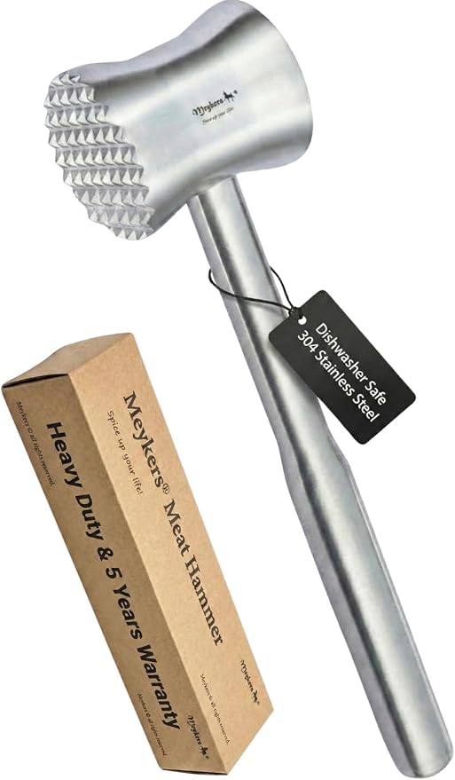 Meat Tenderizer Mallet | 304 Stainless Steel | Dishwasher Safe | Meat Pounder Hammer Flattner Beater | Kitchen Tool for Steak Chicken Poultry Food | Ablandador de Carne Martillo para Carne