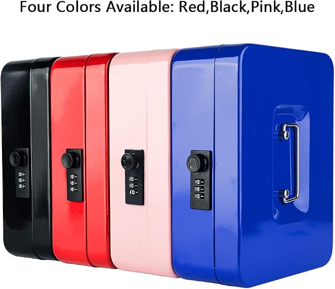 KYODOLED Cash Box with Combination Lock,Safe Metal Box for Money,Storage Lock Box with Money Tray,7.87"x 6.30"x 3.54" Blue Medium