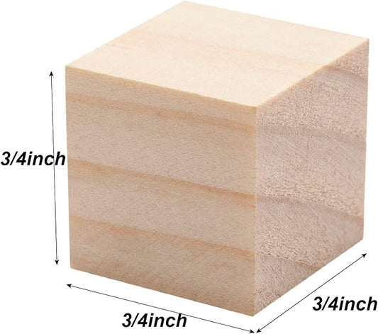 Wooden Blocks for Crafts 3/4 inch, 100PCS Small Unfinished Solid Wood Cubes Blank Natural Wood Square Blocks for Crafting, Baby Shower Decor, DIY Projects, Puzzle Making, Alphabets, Stamps