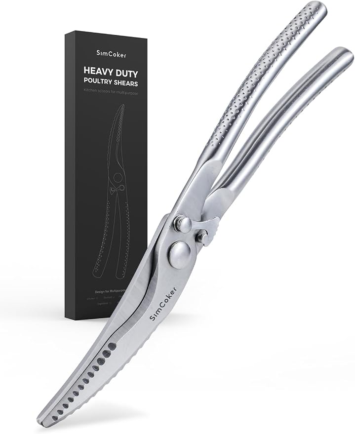Poultry Shears, Full Steel Bone Cutting Scissors for Chicken & Turkey | Safety lock and ergonomic grip for steadier cutting; dishwasher safe with fish scaler