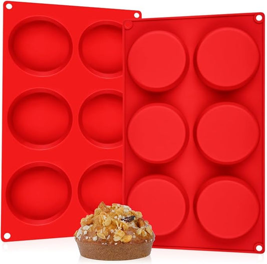 CAKETIME Muffin Top Pan, Silicone Molds for Breakfast Sandwiches, English Muffins, Whoopie Pies, Corn Bread, Egg Bites, Tarts - 2 Pack Red