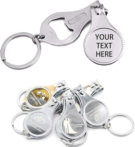 30pcs-Personalized 4 in 1 Multi Function Bottle Opener, Nail Clipper, Wedding Favors Brewery, Private Customized, Sliver, Multitool Gifts for Men