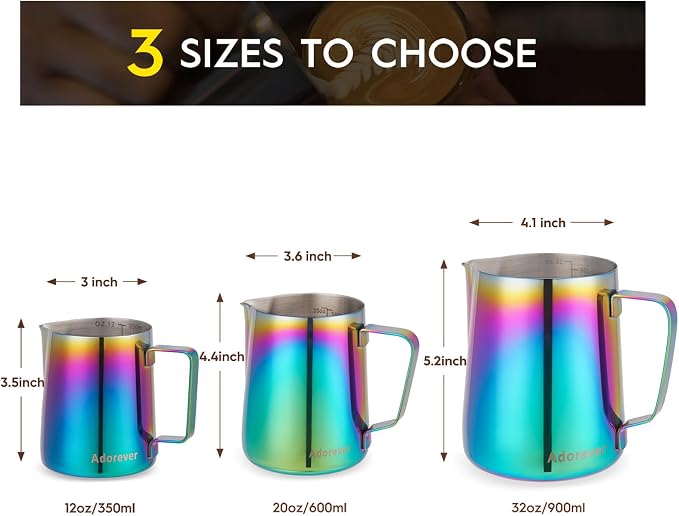 Milk Frothing Pitcher Colorful 350ml (12oz) Steaming Pitchers Stainless Steel Milk Coffee Cappuccino Latte Art Barista Steam Pitchers Milk Jug Cup with Decorating Art Pen