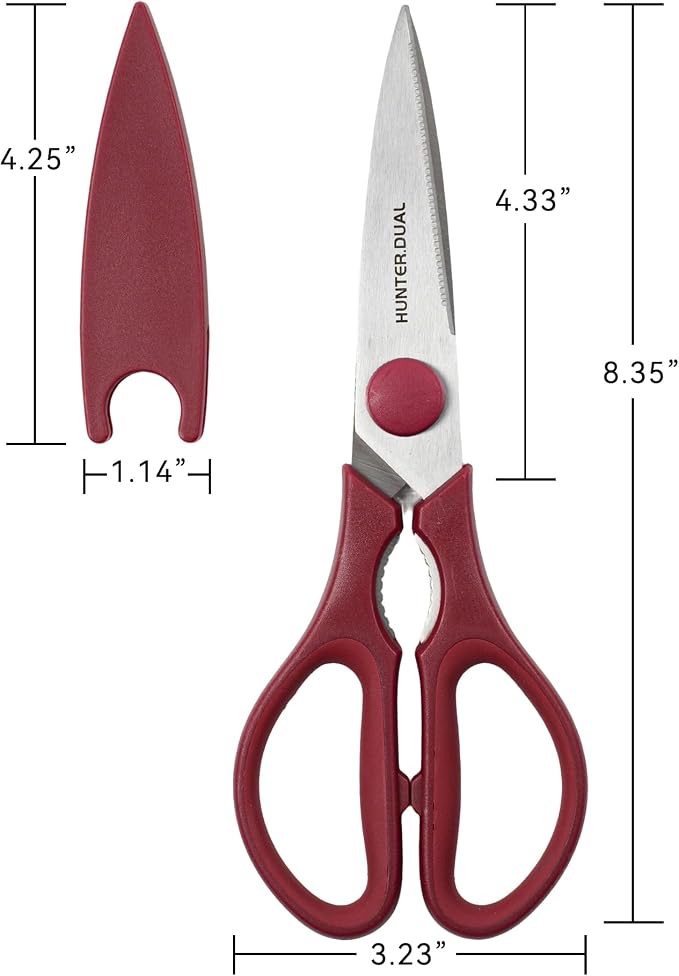 Kitchen Scissors for Food, HUNTER.DUAL Heavy Duty Come Apart Poultry Shears for Cooking, All Purpose for Cutting Chicken, Meat, Fish & Vegetables (Red, 8.35 Inch)