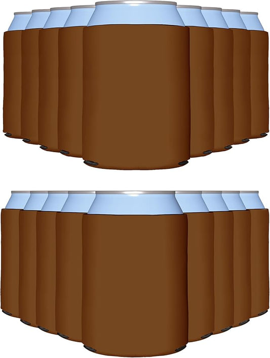 PartyPrints 25 Pack Brown Blank Can Cooler Sleeves, Customizable Bulk Insulated Foam for Beer, Collapsible Plain Drink Holder, Cold Soda Insulator, 12oz Regular, 16oz Tall Cans