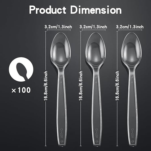 100-Pack Clear Plastic Spoons Disposable BPA-Free Heat Resistant Utensils for Catering & Events -Spoons Heavy Duty Bulk,plastic disposable for Party Supplies