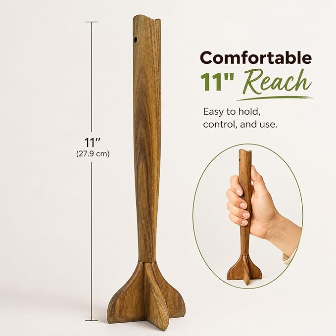 Wooden Meat Masher, Acacia Wood Meat Chopper for Ground Beef, 11 Inch Hamburger Smasher Tool, Manual Burger Potato Masher Kitchen Gadgets