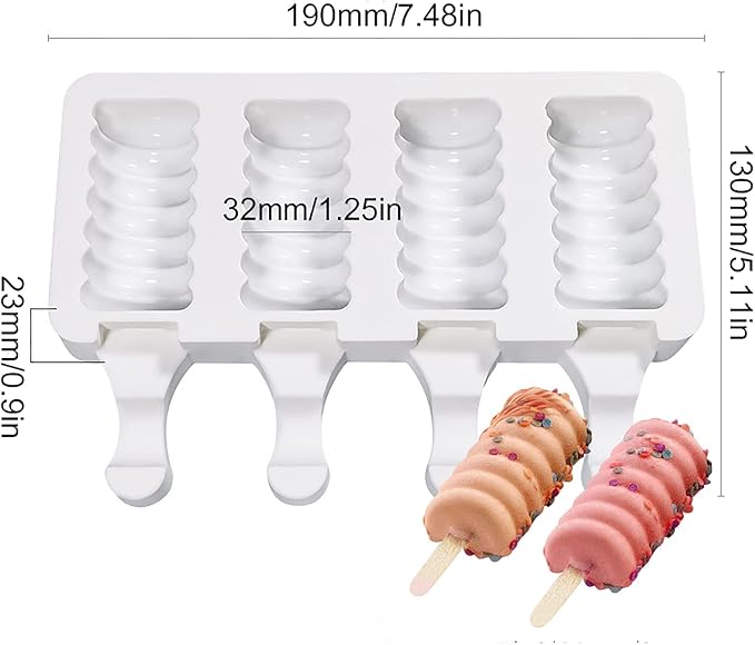 Vilihkc 2 Pack Popsicle Molds 4 Cavities Homemade Silicone Popsicle Molds for Kids Ice Pop Molds with 50 Wooden Sticks for DIY Ice Popsicle