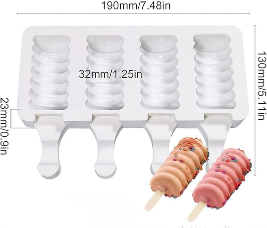 Vilihkc 2 Pack Popsicle Molds 4 Cavities Homemade Silicone Popsicle Molds for Kids Ice Pop Molds with 50 Wooden Sticks for DIY Ice Popsicle