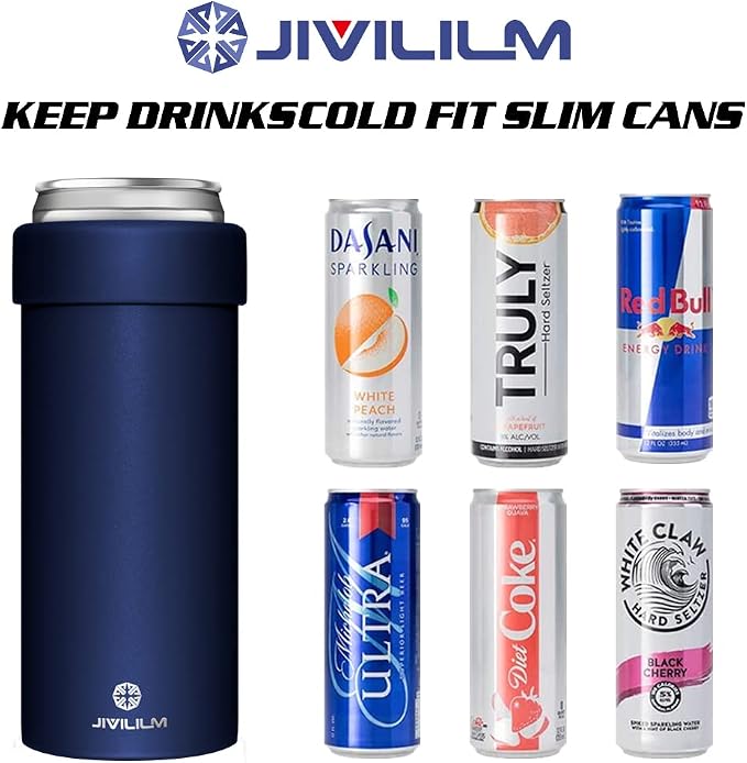 12 oz. Slim Can Cooler Insulated (Navy Blue) | Stainless Steel Holder