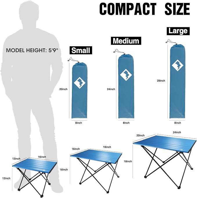 VILLEY Portable Camping Side Table, Ultralight Aluminum Folding Beach Table | Lightweight & Portable, Aluminum Folding Table with Carry Bag for Camping, Outdoor Cooking, Beach, Picnic, Boat & Travel