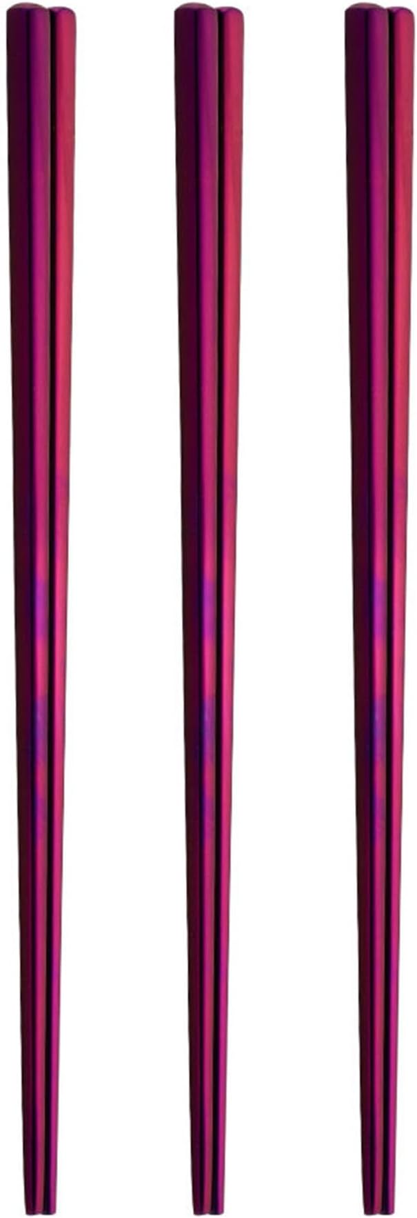 Stainless Steel Chopsticks,Reusable , Easy to Use（3 PCS,purple）