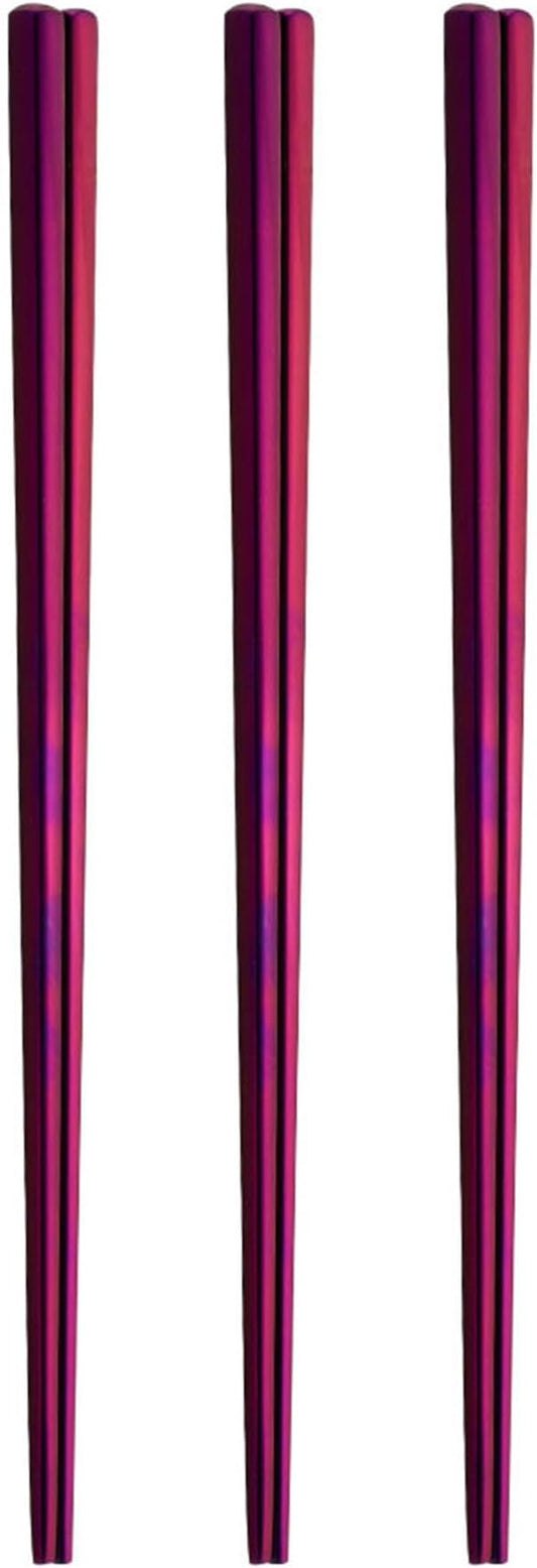 Stainless Steel Chopsticks,Reusable , Easy to Use（3 PCS,purple）