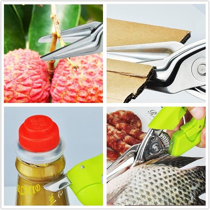 Multi Function Kitchen Garden Shears Spring-Loaded With Anti-Slip Handle & Safety Lock Cooking Scissors for Food Meat, Floral Trimming, Green