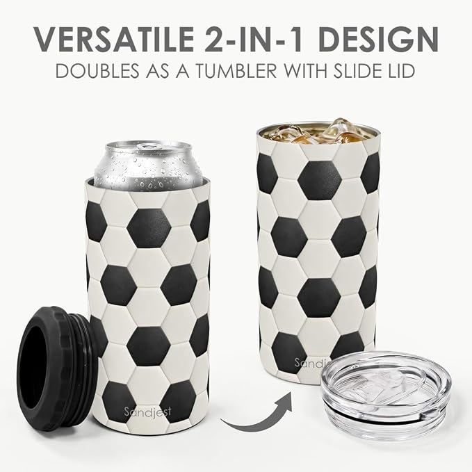 Soccer Can Cooler 12oz - Travel Mug Cups - Stainless Steel Insulated for Players Men Brother Buddy - Tumbler Cans Koozie, Sport Gift for Birthday, Christmas