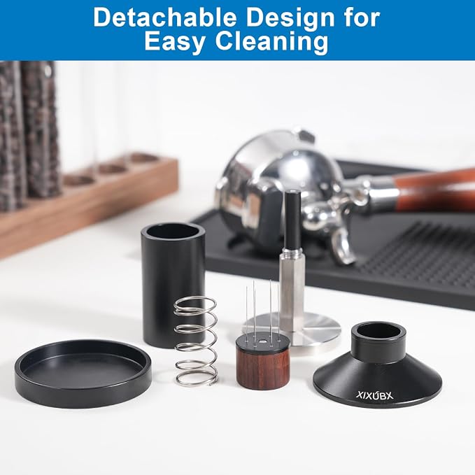 XIXUBX 2-in-1 Espresso Tamper & Magnetic WDT Tool, 53mm Spring Loaded Tamper with Anodized Aluminum Alloy Handle, Corrugated Base & Cover, Fits 53-54mm Portafilter Baskets for Espresso Machines