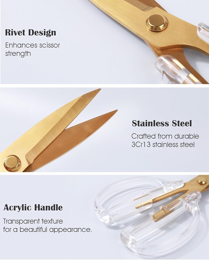 Kitchen Shears Scissors, ARCHIKING 7.7inch Gold Titanium Plated Scissor-Meat and Poultry Shears, Dishwasher Safe, Acrylic Handel All Purpose Stainless Steel Utility Scissor - Diamond Clear