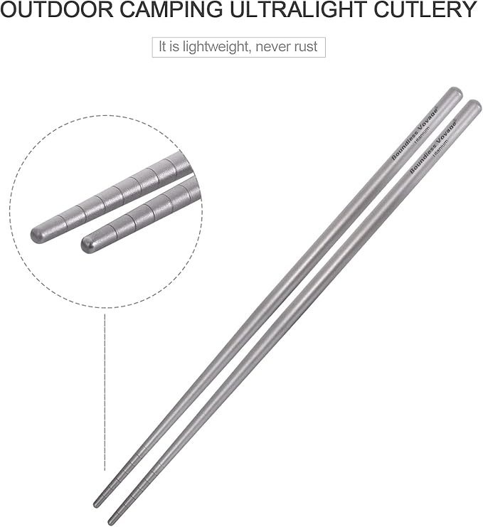 iBasingo Titanium Chopsticks Lightweight (15g) Skid-Proof Chinese Chopsticks for Camping, Travel & Home Use, Reusable Metal Utensil Durable Outdoor Cutlery (1 Pair) Ti1002T