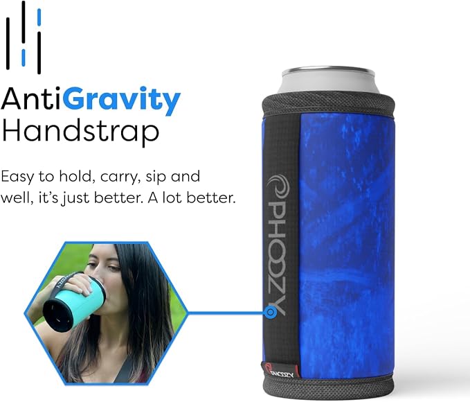 PHOOZY Insulated Can Cooler for Slim 12 oz Cans - Patented Drink Sleeve with NASA-Inspired Technology - Keeps Beer, Soda & Sparkling Water Cold Longer - Lightweight Outdoor Can Holder - Blue