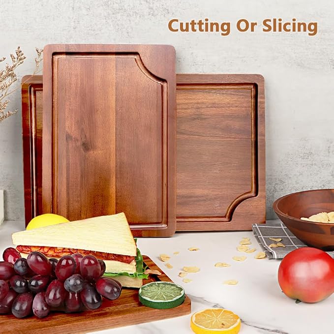 AIDEA Wood Cutting Board, Wooden Cutting Boards for Kitchen, Acacia Wood Chopping Board Set of 3 with Deep Juice Groove, for Meat, Vegetables, and Fruit