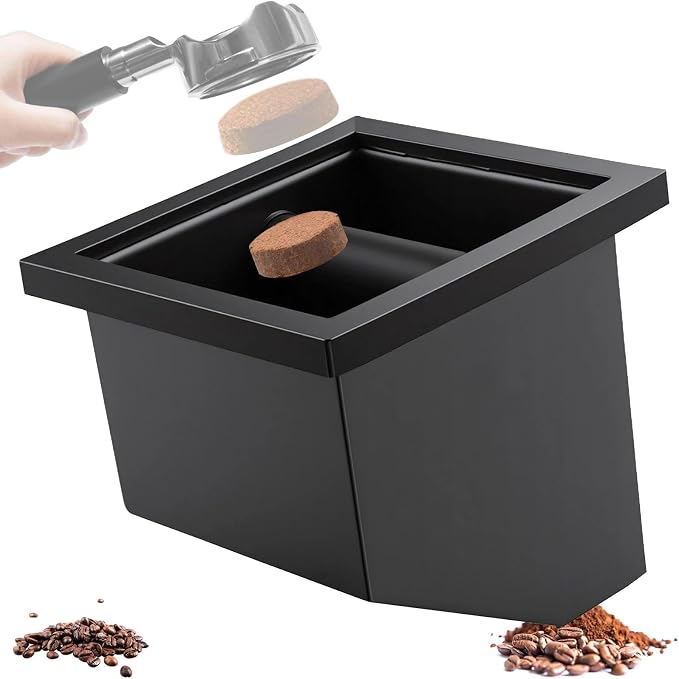 Bottomless Espresso Knock Box, Stainless Steel Coffee Grounds Container with Removable Bar & Bottomless Chute, Built-in Desktop Waste Bucket for Commercial Cafes Restaurants, Trapezoid