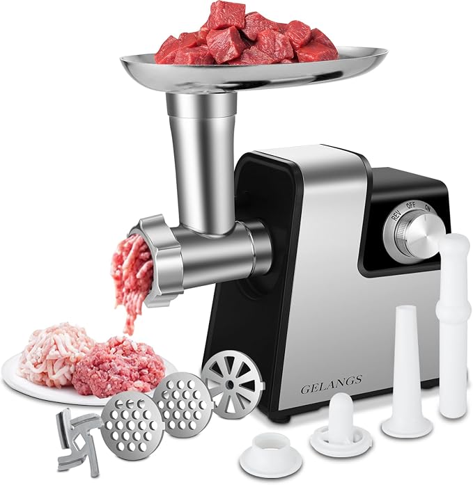Electric Meat Grinder, 350W （MAX2800W）Heavy Duty Stainless Steel Food Grinder with Sausage Stuffer Tubes & Kubbe Kit, 3 Grinding Plates for Home Kitchen Use