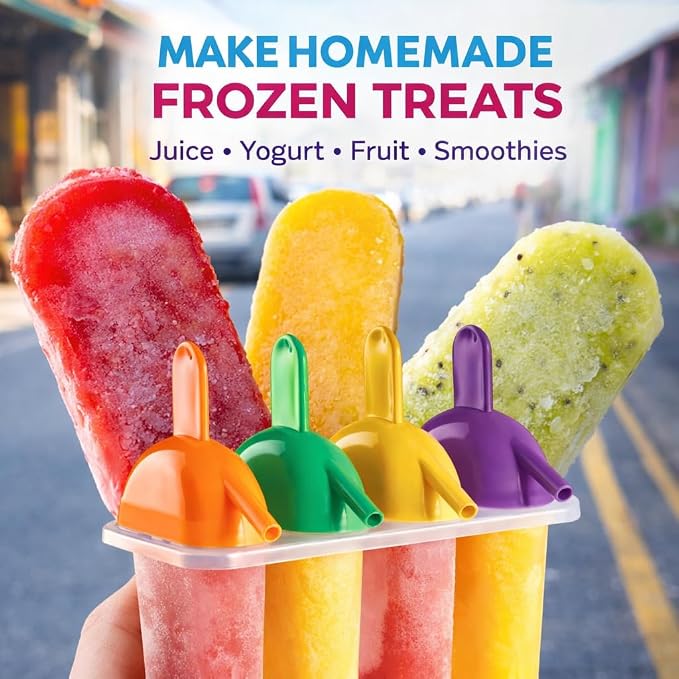 Popsicle Molds Ice Pop Maker with Straw – 4 Large BPA Free Popsicle Mold Set, Reusable Freezer Pop Maker for Juice Yogurt Fruit