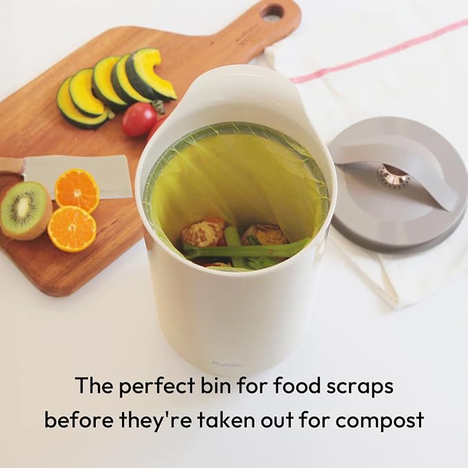 Carrotez Compost Bin for Kitchen Countertop, 0.8 Gallon (3 Liter) - Beige | Small Food Waste Bin with Lid, Odorless Vacuum Seal, Stain Resistant