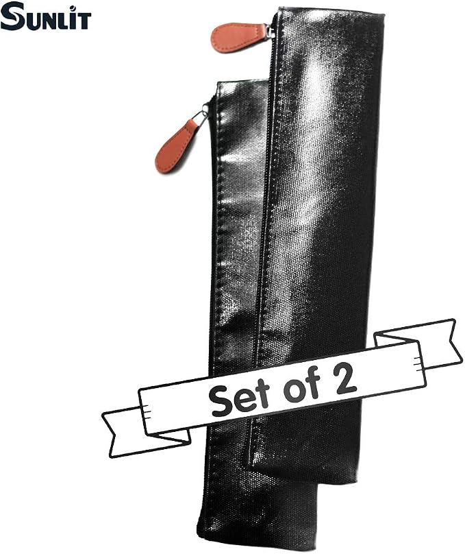 Sunlit 100% Waterproof Wipe Clean Hygienic Carrying Case/Pouch for Reusable Straws - 2 set Black - For 10.5 inches Straws Silicone or Stainless Steel - Brush/Chopsticks Zipper Bag for Travel