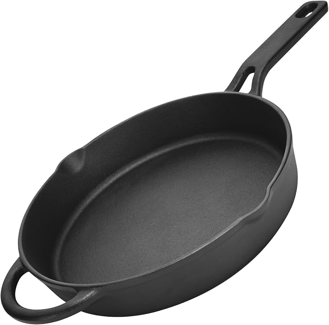10 Inch Cast Iron Skillet, Pre-Seasoned Frying Pan with Dual Pour Spouts | Heavy Duty Cast Iron Pan for Steak, Eggs and Bacon, Works on Stovetop, Oven, Grill, Induction and Campfire, 3-Quart Capacity.