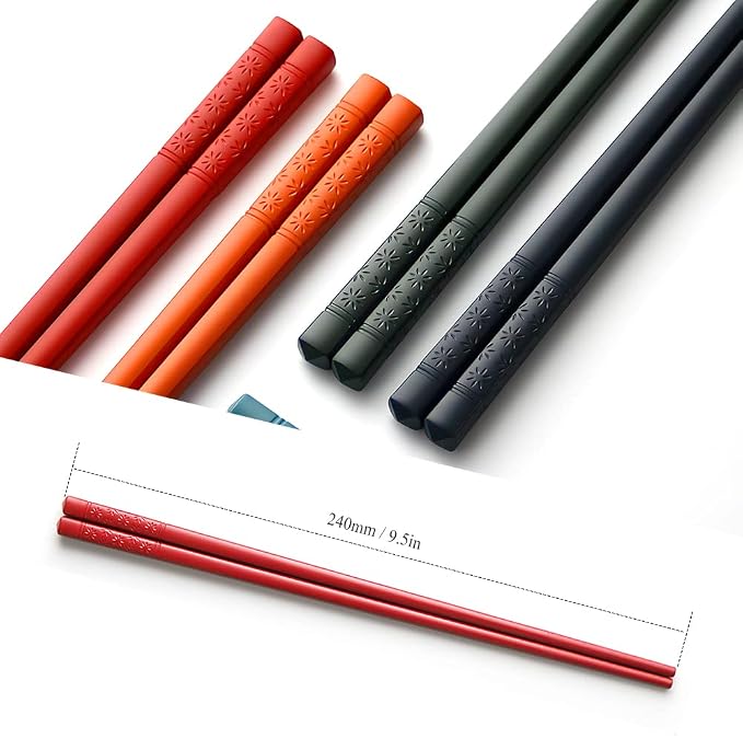 Chopsticks, YFWOOD 5 Pairs Fiberglass Chopsticks - Reusable Multicolor,Dishwasher Safe, Non-Slip,Japanese style-9.5 Inch