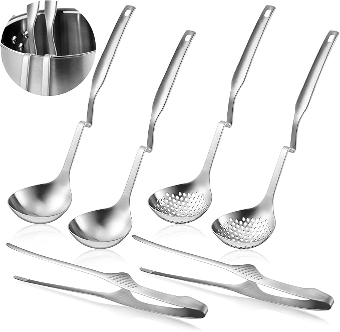 6 PCS Hot Pot Tongs and Spoons, Hotpot Utensil Kit Shabu Shabu Pot, Long-handled Holed Kitchen Utensils, Suitable for Kitchen Cooking, Barbecuing and Hot Pot