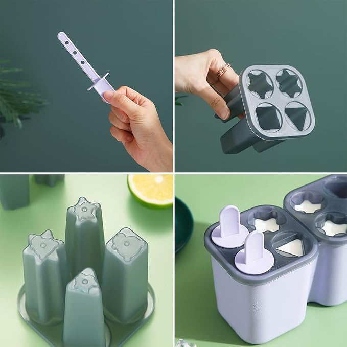 HOMQUEN Popsicles Molds, 8 Piece Ice Pop Mold, Reusable Easy Release Ice Cream Mold for kids, Many Shapes Homemade Popsicle Molds, DIY Popsicle Maker, BPA Free (8 Cavities-Purple)