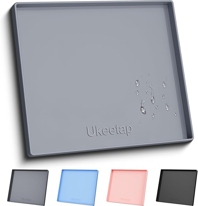 ukeetap 22" x 19" Extra Thick Silicone Mat Waterproof with Raised Edge, Under Sink Mat for Kitchen & Bathroom, Kitchen Cabinet Liner, Multi-Purpose for Storage & Protection, Gray