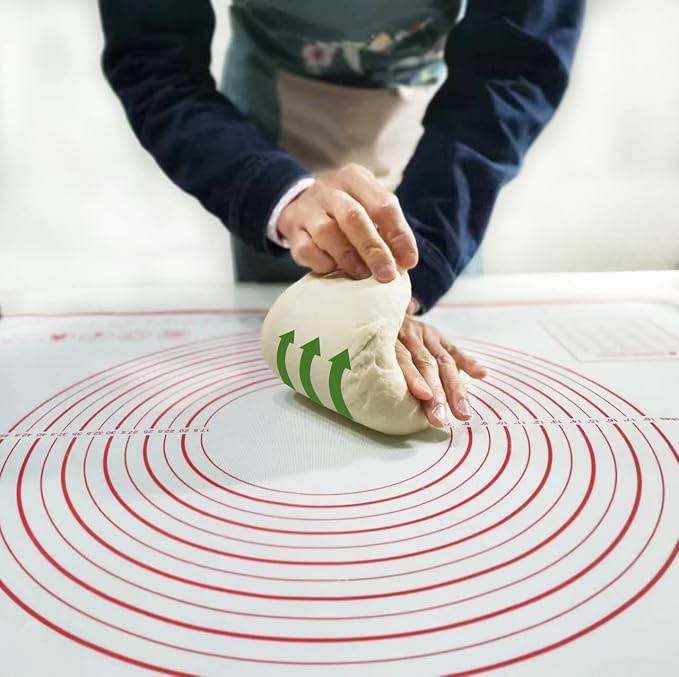 Yansumi silicone pastry non stick baking mat with measurement fondant mat with three sizes for silicone baking mat, counter mat, dough rolling mat,fondant/pie crust mat (Red, 28"L x20"W)