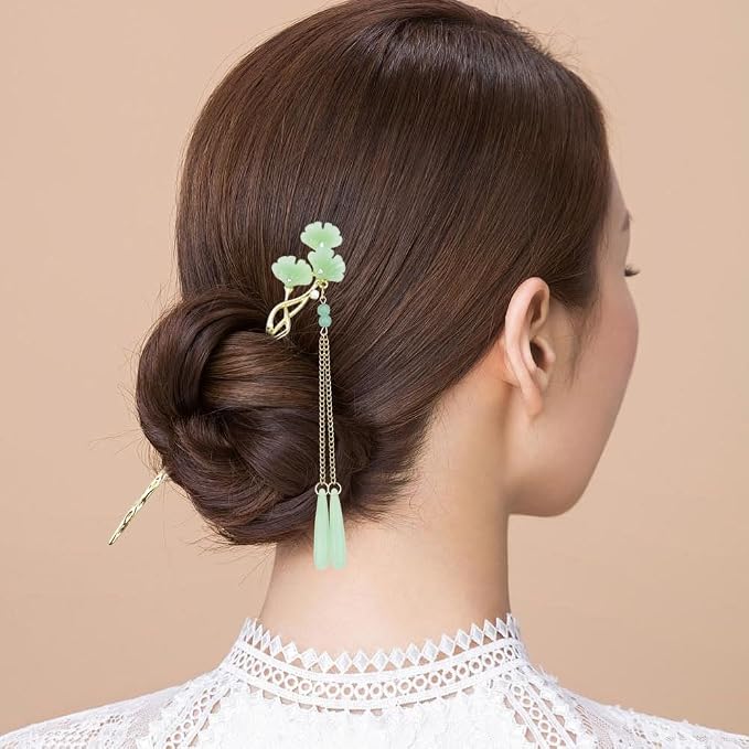 6PCS Chinese Hair Sticks Set, Gold White Japanese Hair Stick with Pearl Flower Bamboo Leaves Design Metal Hair Chopsticks Hair Bun Updo Holders Long Thick Hair Accessories for Women