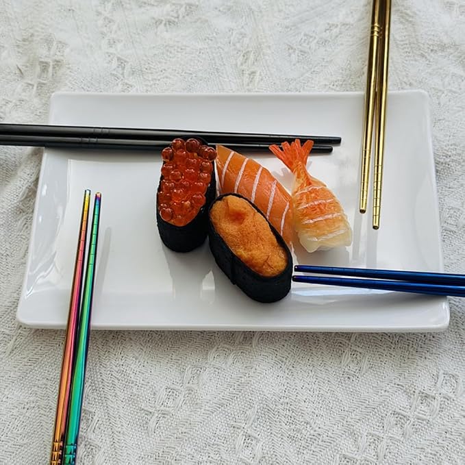 2Pairs Stainless Steel Chopsticks Set, Multicolor Metal Chopsticks Reusable, Sushi Food Sticks,Dishwasher Safe,9.0inch (Black)