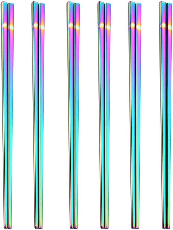 Stainless Steel Chopsticks,Reusable ,Dishwasher Safe , Easy to Use（6 PCS,Rainbow）