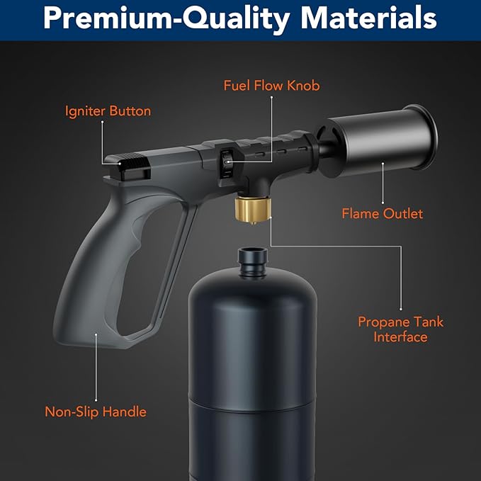 Sondiko Powerful Propane Torch Gun, Adjustable Flamethrower, Gray & Black | Cooking Torch for Sous Vide, Charcoal Starter, Grilling, Outdoor BBQ Party and Camping, Gas Welding Kits, Tank Not Included