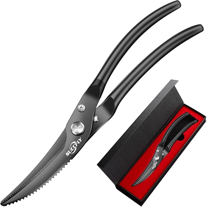 SUCCFLY Kitchen Shears Heavy Duty, Premium Kitchen Scissors Stainless Steel, 8.8" Poultry Shears Ultra Sharp for Bone Chicken Meat, Food Scissors Anti-Slip Handle, Black Titanium Plated, Spring Loaded | Premium Kitchen Shears, Ultra Sharp 420J2 Blade, ...