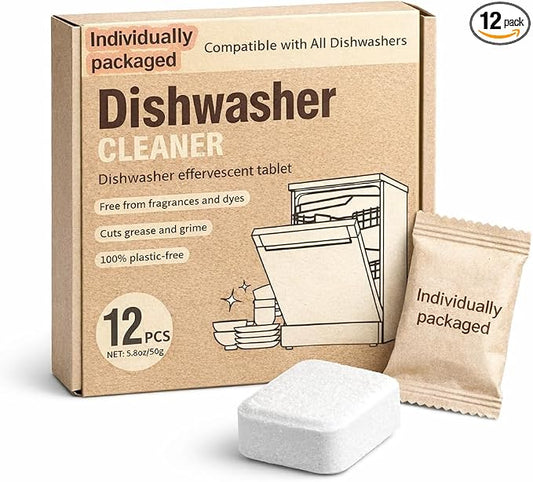 Dishwasher Cleaner Tablets | Eliminates Limescale, Grease & Odors | Septic Safe, Fragrance-Free, Plastic-Free | Deep Clean & Maintain All Dishwashers
