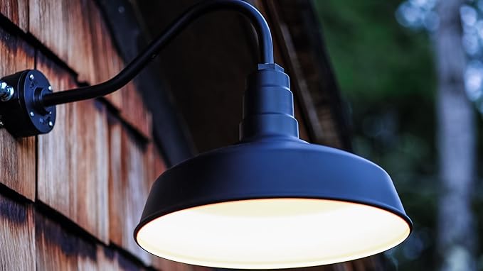 Steel Lighting Co. Gardena Barn Light | Outdoor Wall Mounted | 16" Dome | 16" Gooseneck | Farmhouse Light Made in America | White Exterior/White Interior