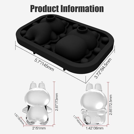 3D Rabbit Shapes Ice Cube Mold Silicone Large Ice Cube Molds 2.5 inch Animal Ice Cube Tray for Cocktails, Bourbon,Brandy, Whiskey Gifts for Men (Black)